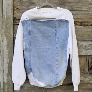 Destroyed Jean Patchwork Upcycled Sweatshirt